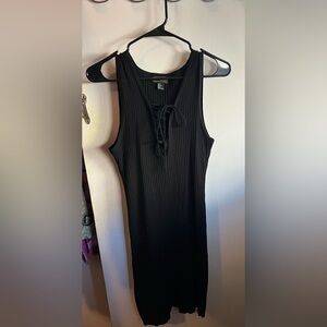 Black tie front Sleeveless ribbed dress
